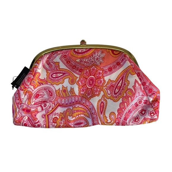 NEW Banana Republic Paisley Silk Bag Pink Orange Gold Convertible Clutch Handbag - Picture 9 of 10